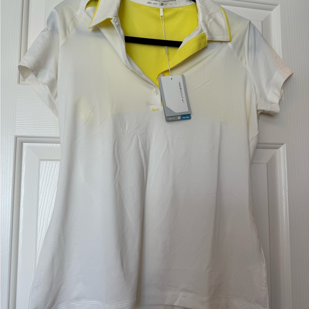 Nike Women's White and Yellow Button Down Shirt